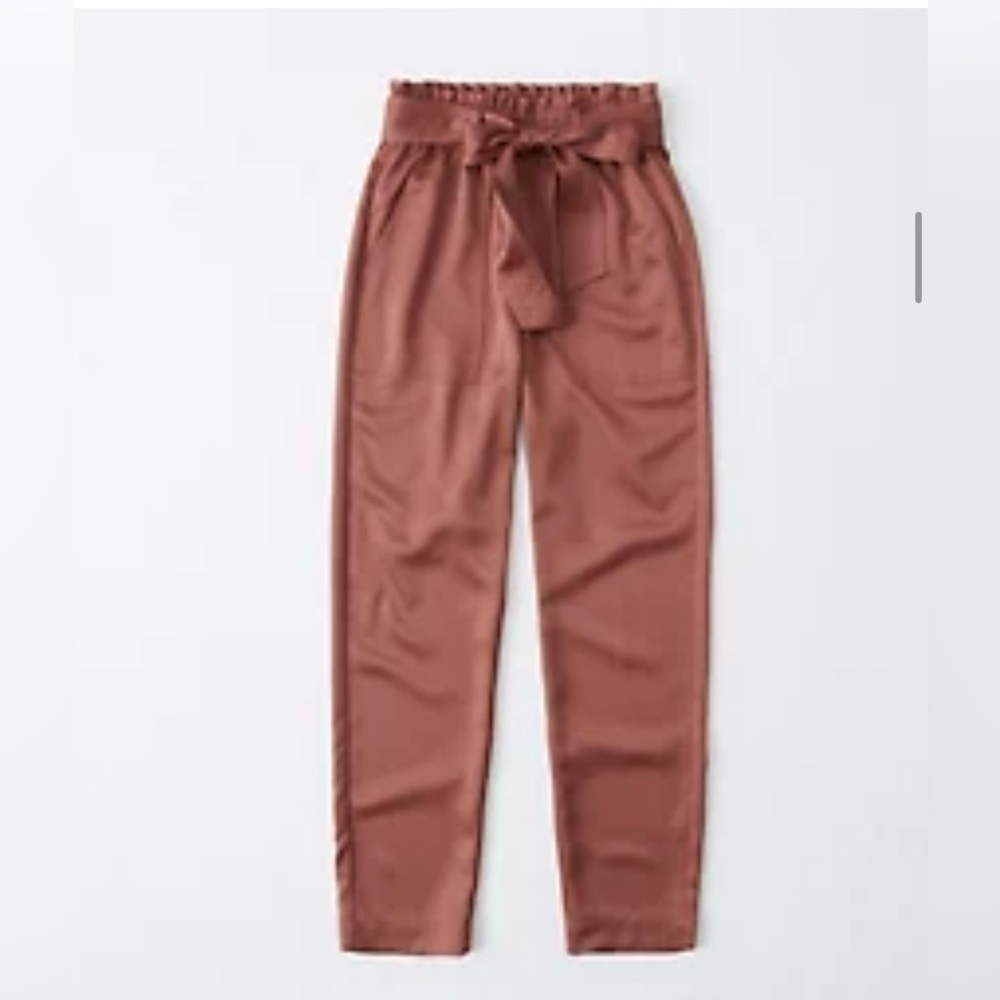 Abercrombie & Fitch Terracotta Red Satin Belted taper Pants